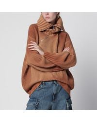 The Attico - Camel Wool And Cashmere Sweater With Asymmetric Zip - Lyst