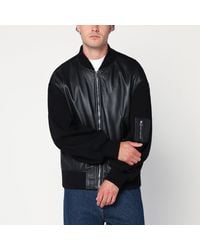 Givenchy - Leather Bomber Jacket With Wool Sleeves - Lyst