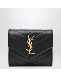 Saint Laurent - Dreifache Cassandre-Brieftasche Schwarz - Lyst