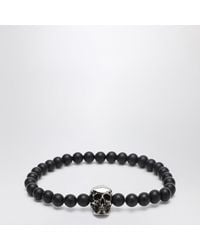 McQueen - Schwarzes Armband Skull Mit Perlen - Lyst