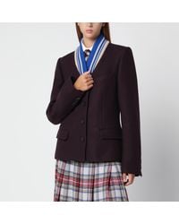 Dries Van Noten - Aubergine Jacket With Striped Shawl Collar - Lyst
