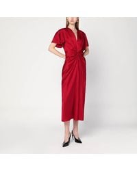 Victoria Beckham - Robe Midi Fuchsia À Taille Froncée - Lyst