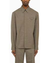 Bottega Veneta - Camicia in twill di lana grigia - Lyst