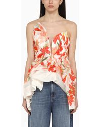 Zimmermann - Tranquility Draped Bodice With Floral Print In Linen And Silk - Lyst