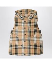 Burberry - Nylon Sleeveless Down Jacket With Check Motif - Lyst