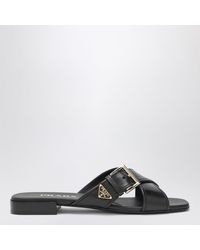 Prada - Leather Slider Sandals With Buckle - Lyst