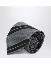 Saint Laurent - Cravatta in seta a righe nere/grigie - Lyst