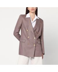 Tagliatore - Zweireihige Braune Leinenjacke - Lyst