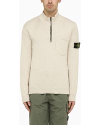 Stone Island - Ivory Cotton And Linen Turtleneck Pullover - Lyst