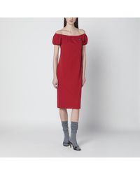 Miu Miu - Midi Dress With Off-The-Shoulder Design And Logo Detail - Lyst