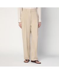 The Row - Lilas Light Khaki Cotton And Linen Trousers - Lyst