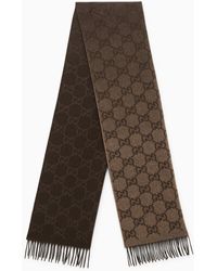 Gucci - /brown Cashmere Scarf With Logo - Lyst