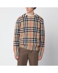 Burberry - Sand Cashmere Check Sweater - Lyst