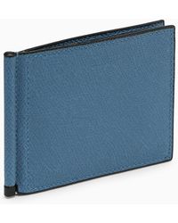 Valextra - Light Blue Grey Grip Wallet In Grained Leather - Lyst