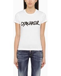 DSquared² - T-shirt bianca in cotone con logo - Lyst
