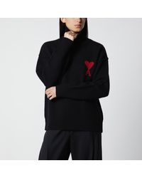 Ami Paris - Pull Ami De Coeur En Maille De Laine Mérinos Noire - Lyst