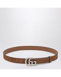 Gucci - Hazelnut Suede Belt With Gg Marmont Buckle - Lyst