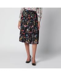 Gucci - Jupe Midi Plissée En Soie Imprimé Flora Noir - Lyst