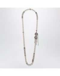 Alessandra Rich - Pearl Necklace With Crystal Flower Clasp - Lyst
