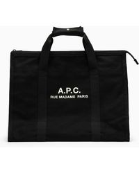A.P.C. - Borsa shopping nera in cotone con logo - Lyst