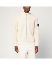 Stone Island - Ivory Cotton Zip-Up Cardigan - Lyst