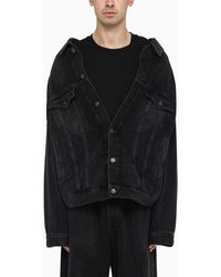 Balenciaga - Off Shoulder Dark Denim Jacket - Lyst