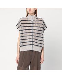 Brunello Cucinelli - Striped Mesh Cardigan In Linen Blend - Lyst