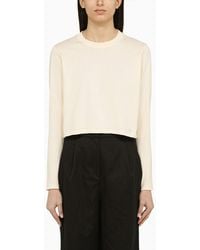 Loulou de Saison - Ivory Cotton Crew Neck Jumper - Lyst