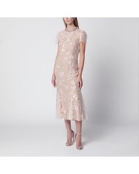 Self-Portrait - Robe Midi Brodée De Fleurs À Sequins Rose - Lyst