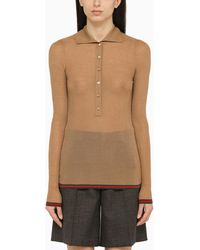Gucci - Camel Cashmere Long-sleeved Polo Shirt - Lyst