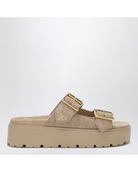 Prada - Ecru Suede Sandals - Lyst
