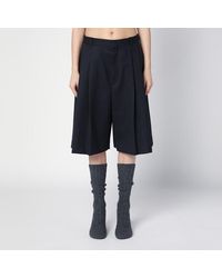 Bottega Veneta - Weite Bermudashorts Aus Schwarz/Blau Melierter Wolle - Lyst
