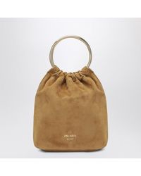 Prada - Borsa a secchiello mini color cannella in suede - Lyst
