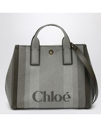 Chloé - Tote bag carry in tela a righe verde scura - Lyst