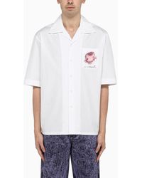 Marni - Camicia bowling bianca in cotone con applicazione fiore - Lyst