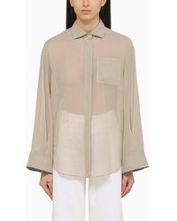 Brunello Cucinelli - Semi Transparent Beige Cotton Shirt - Lyst