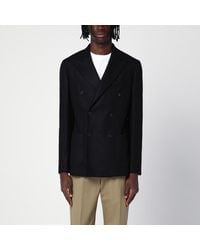 Santaniello - Schwarze Zweireihige Jacke Aus Wollgemisch - Lyst