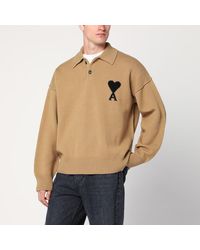 Ami Paris - Camel-Coloured Ami De Coeur Polo Sweater - Lyst