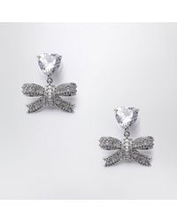 Self-Portrait - Heart Drop Earrings With Crystal Bow - Lyst