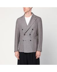 Tagliatore - Giacca doppiopetto taupe in seta e lana - Lyst