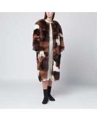 Prada - Patchwork Shearling Coat - Lyst