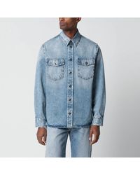 Versace - Hellblaues Stone-Washed Denim-Hemd Mit Nieten - Lyst