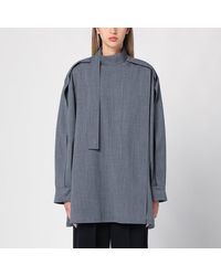 Jil Sander - Graue Bluse Aus Wolle Mit Schal - Lyst