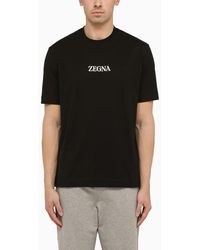 Zegna - T-shirt girocollo nera con logo - Lyst