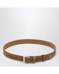 Prada - Suede Leather Belt With Logo Plaque - Lyst