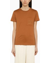 Max Mara - Leather-colored Cotton T-shirt With Logo - Lyst