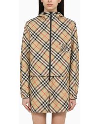 Burberry - Reversible Sand-Coloured Cropped Jacket With Check Pattern - Lyst