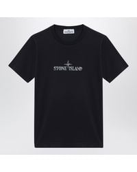 Stone Island - Ecru-T-Shirt Aus Baumwolle Mit Logo-Print - Lyst