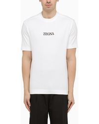 Zegna - White Crew Neck T Shirt With Logo - Lyst