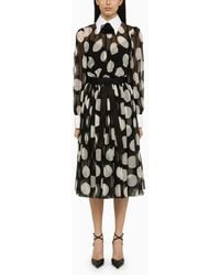 Dolce & Gabbana - Longuette Dress With Polka Dots In Silk Chiffon - Lyst